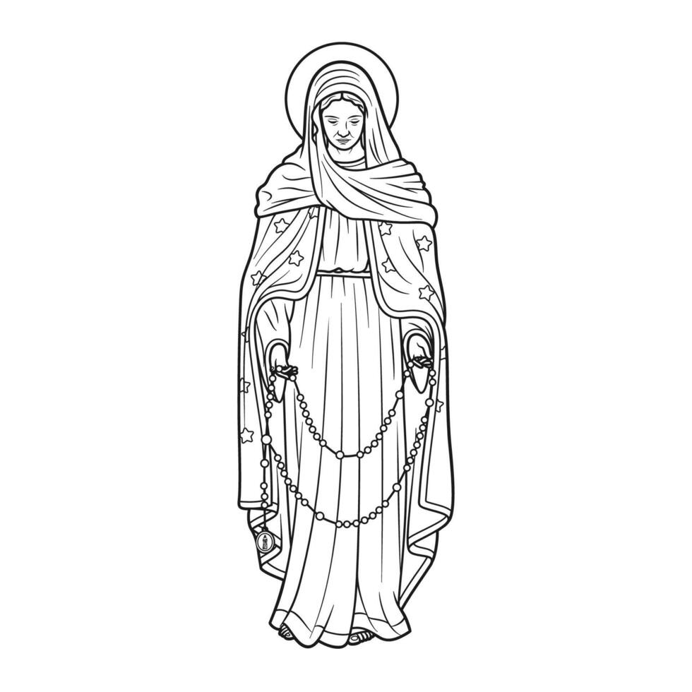 Our Lady of Tears Illustration Outline Monochrome vector