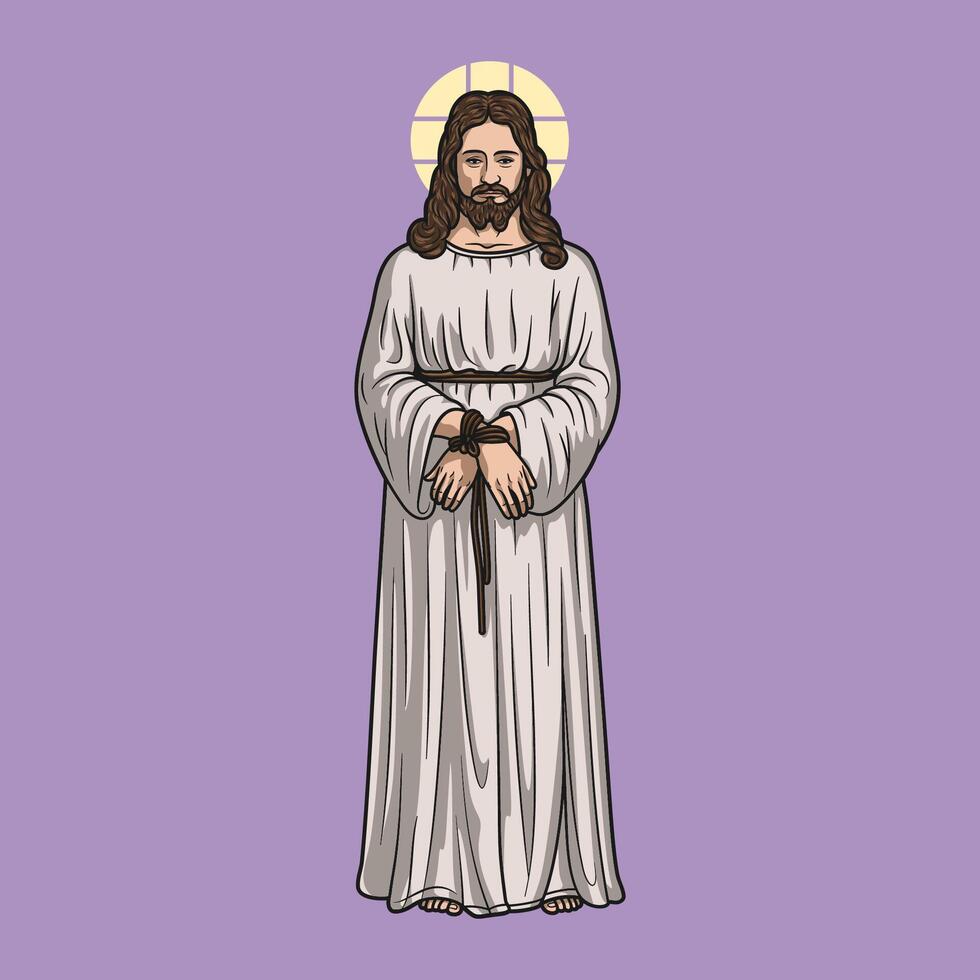 Jesus Christ Handcuffed Colored Illustration vector