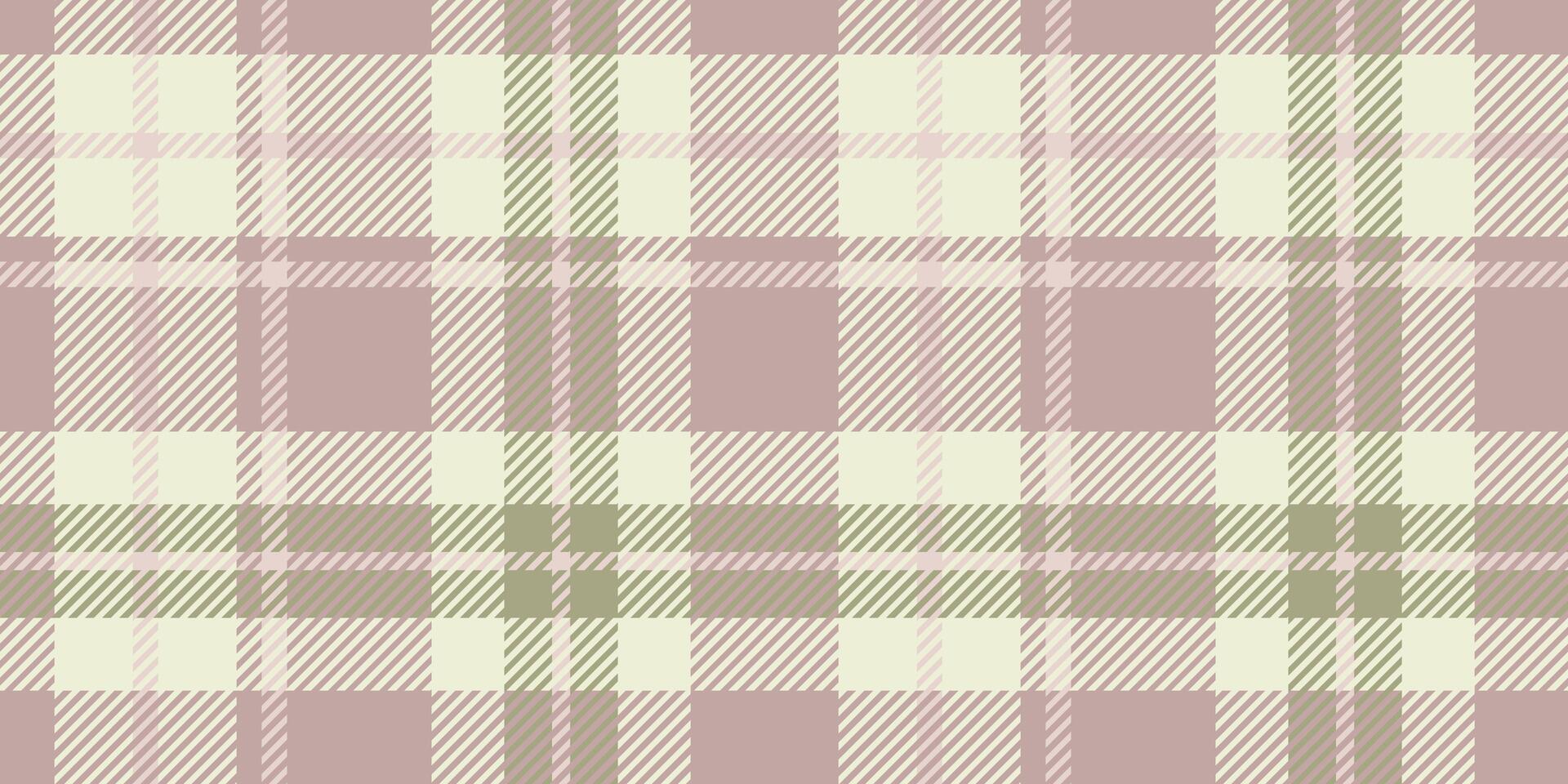 Classic plaid design in beige, light pink, and olive green with intersecting lines, creating a seamless tartan pattern. vector