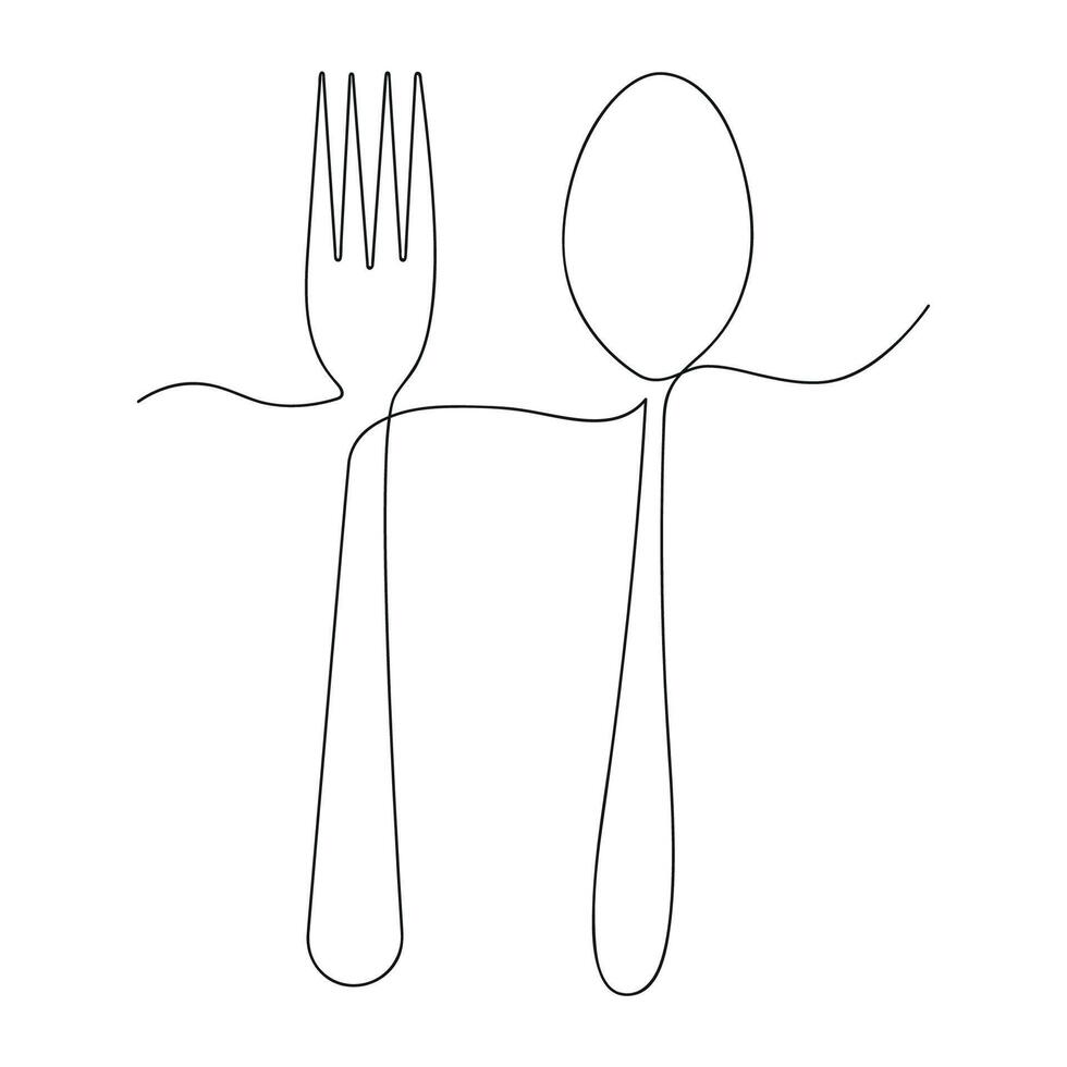 Fork and spoon in one continuous line. One line drawing, minimalism. illustration. vector