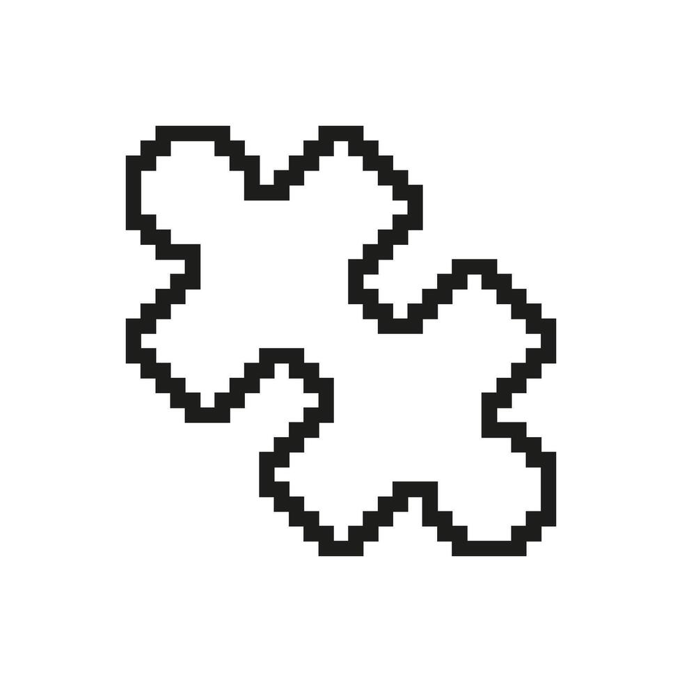 Pixelated Puzzle Pieces Icon. Jigsaw Symbol for Problem Solving and Collaboration in Pixel Art Style. Connection, Integration, and Teamwork. Isolated Illustration vector