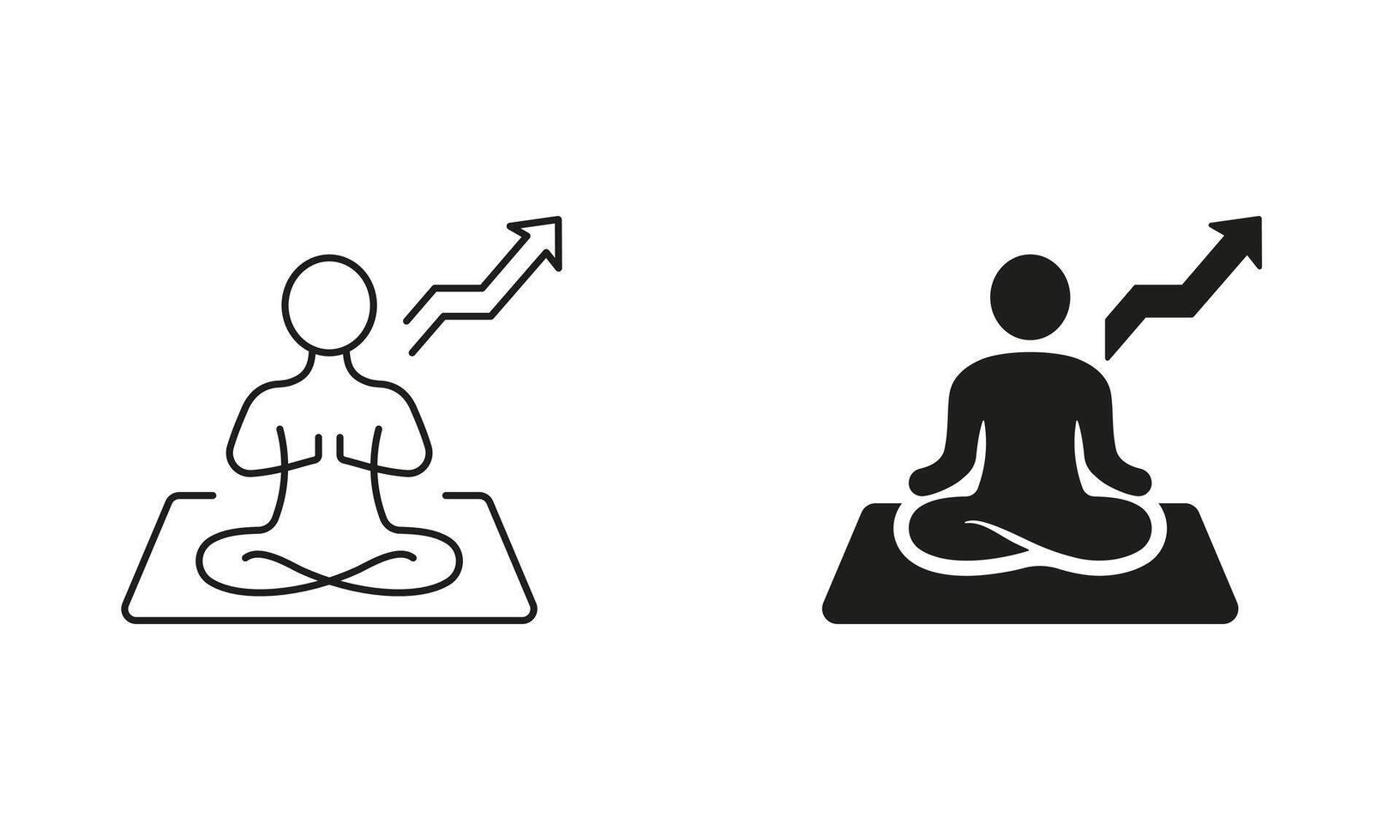 Meditate in Pose Lotus Pictogram. Harmony, Yoga Meditation and Balance Line and Silhouette Icon Set. Editable Stroke. Isolated Illustration vector
