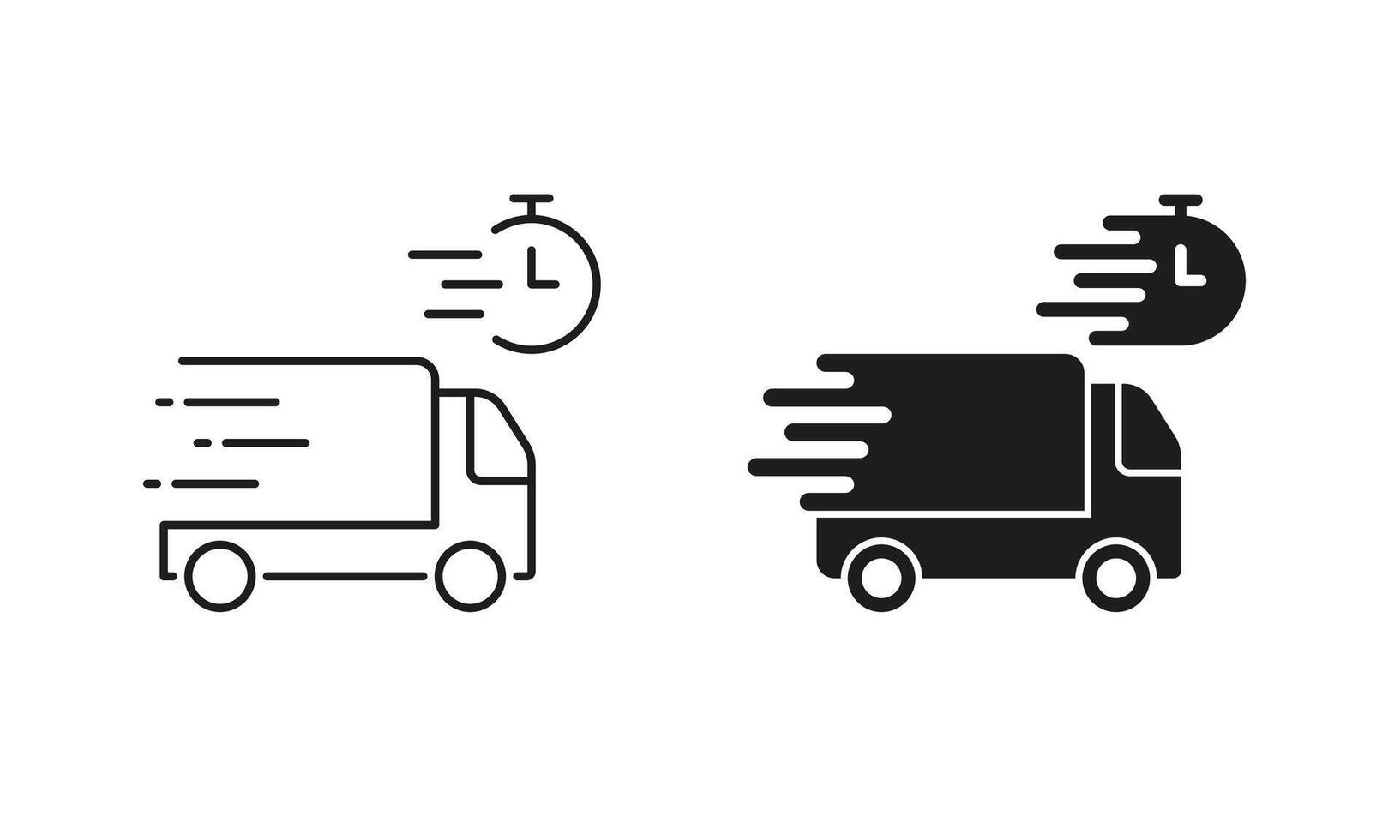 Fast Shipping Service Line and Silhouette Icon Set. Express Shipment Symbol. Editable Stroke. Isolated Illustration vector