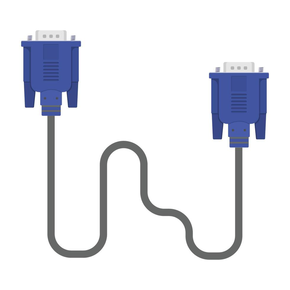 Male to Male VGA Cable Flat Illustration. Clean Icon Design Element on Isolated White Background vector
