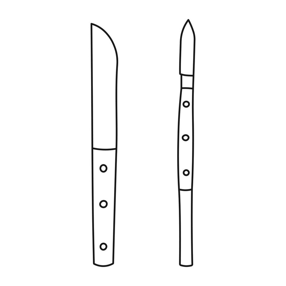 Sketch outline of a scalpel, knife silhouette, sketch of the silhouette of dentist tools. Concept of dentistry, orthodontics and medical instruments vector