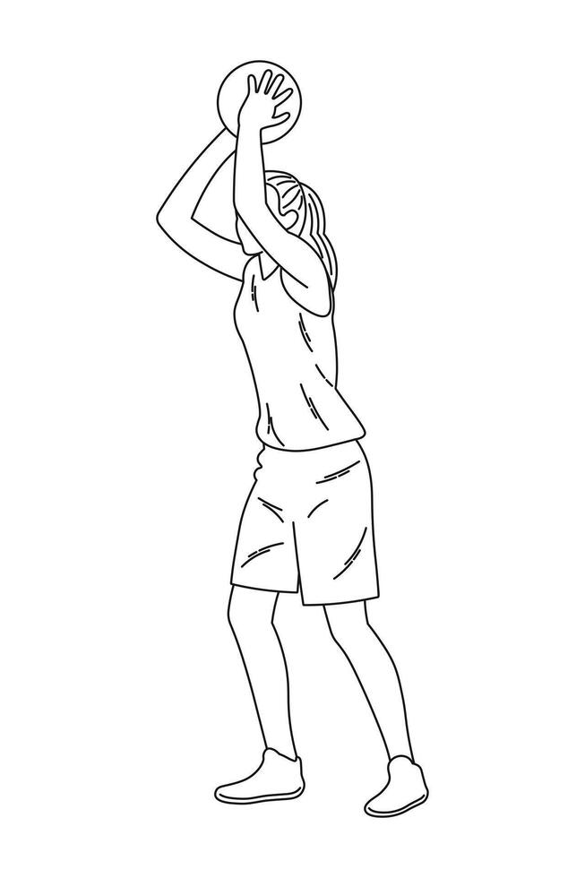 Young girl athlete preparing to shoot a basketball on the court during practice vector