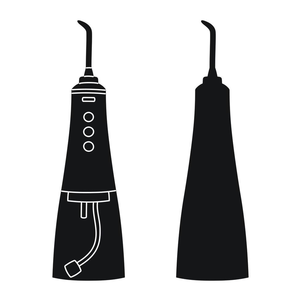 Black silhouette of an oral irrigator, water flosser, teeth brushing machine, portable water vector