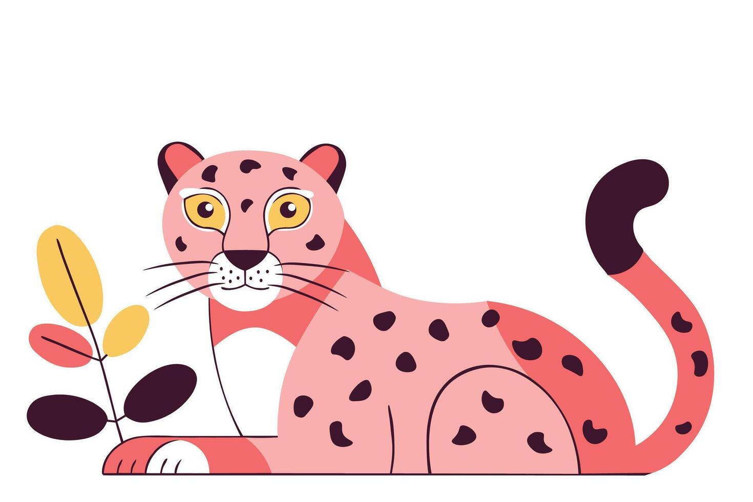 Cartoon cute stylized pink leopard flat illustration isolated on white background vector