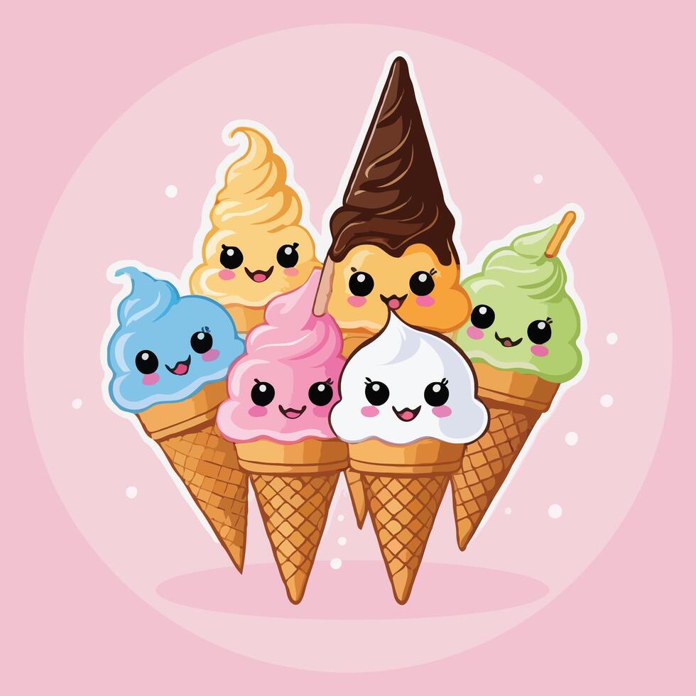 Colorful ice cream cones vector