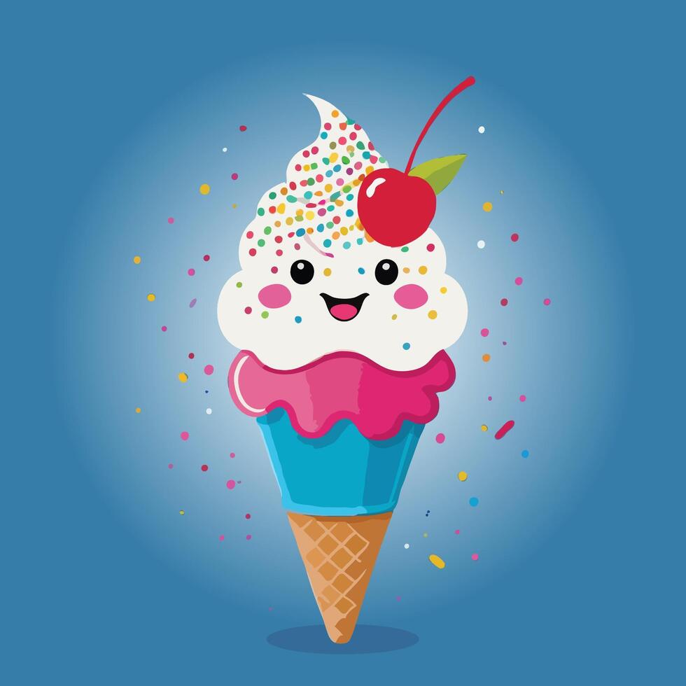 Ice cream cone with a cherry on top vector
