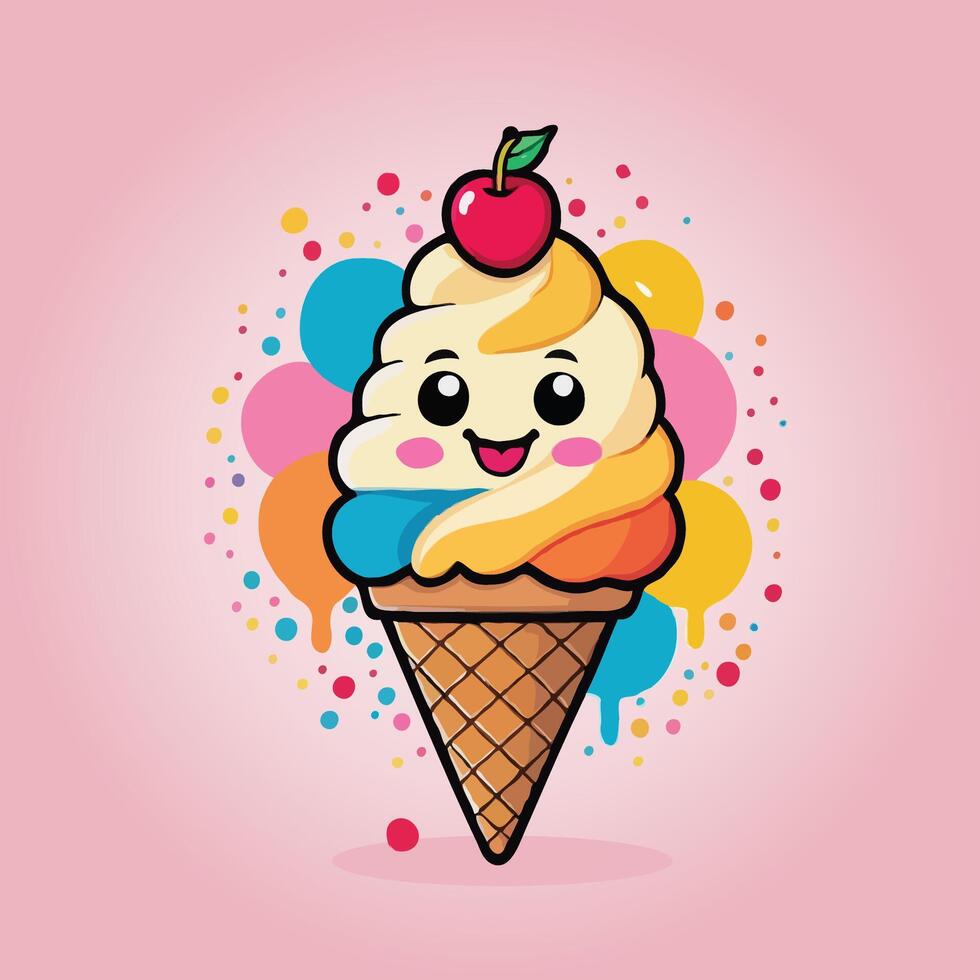 Illustration of Kawaii Ice Cream vector