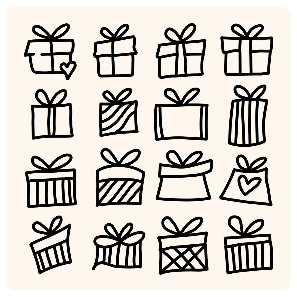 Hand drawn gift box set doodle with background cream vector