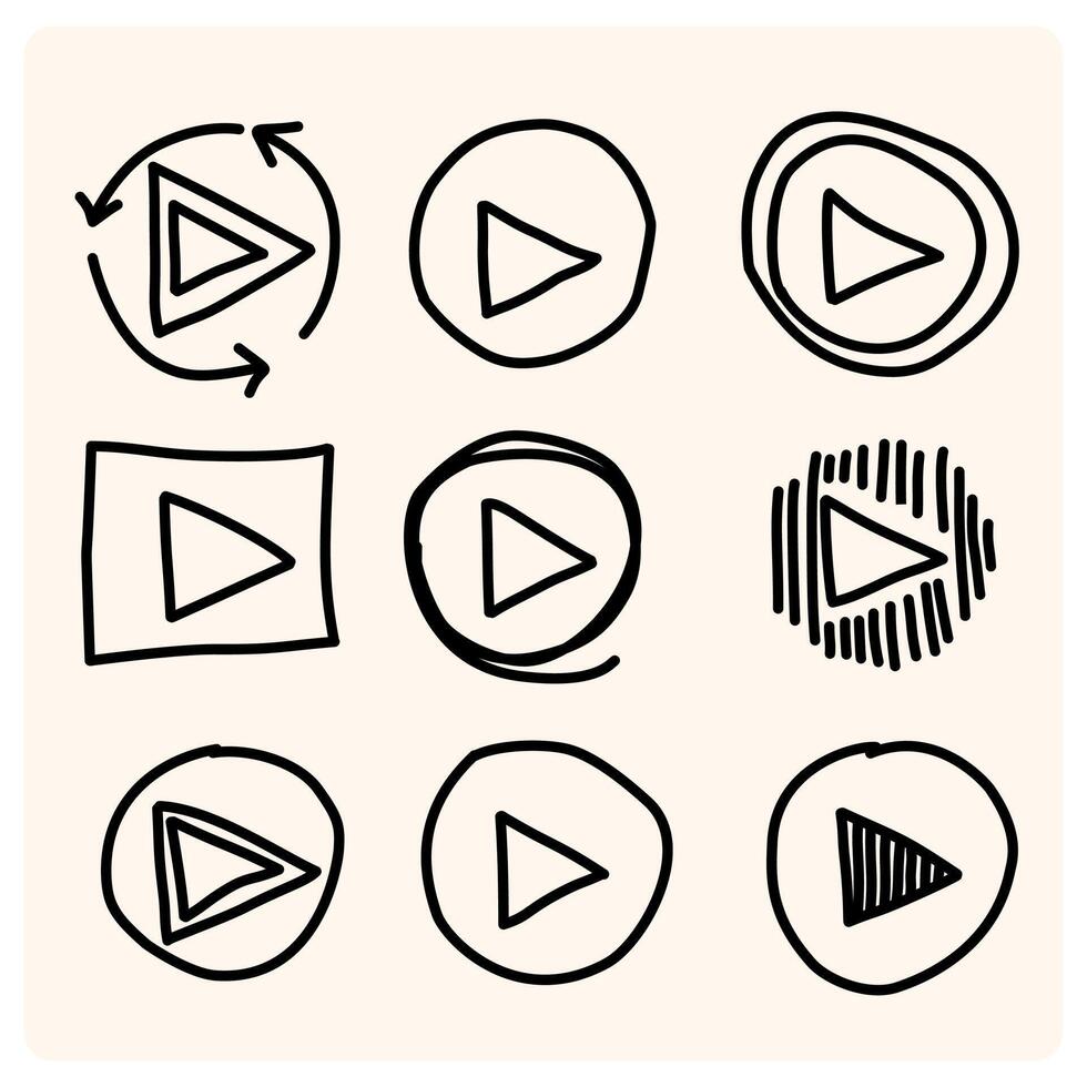 Doodle play icon button illustration collection vector