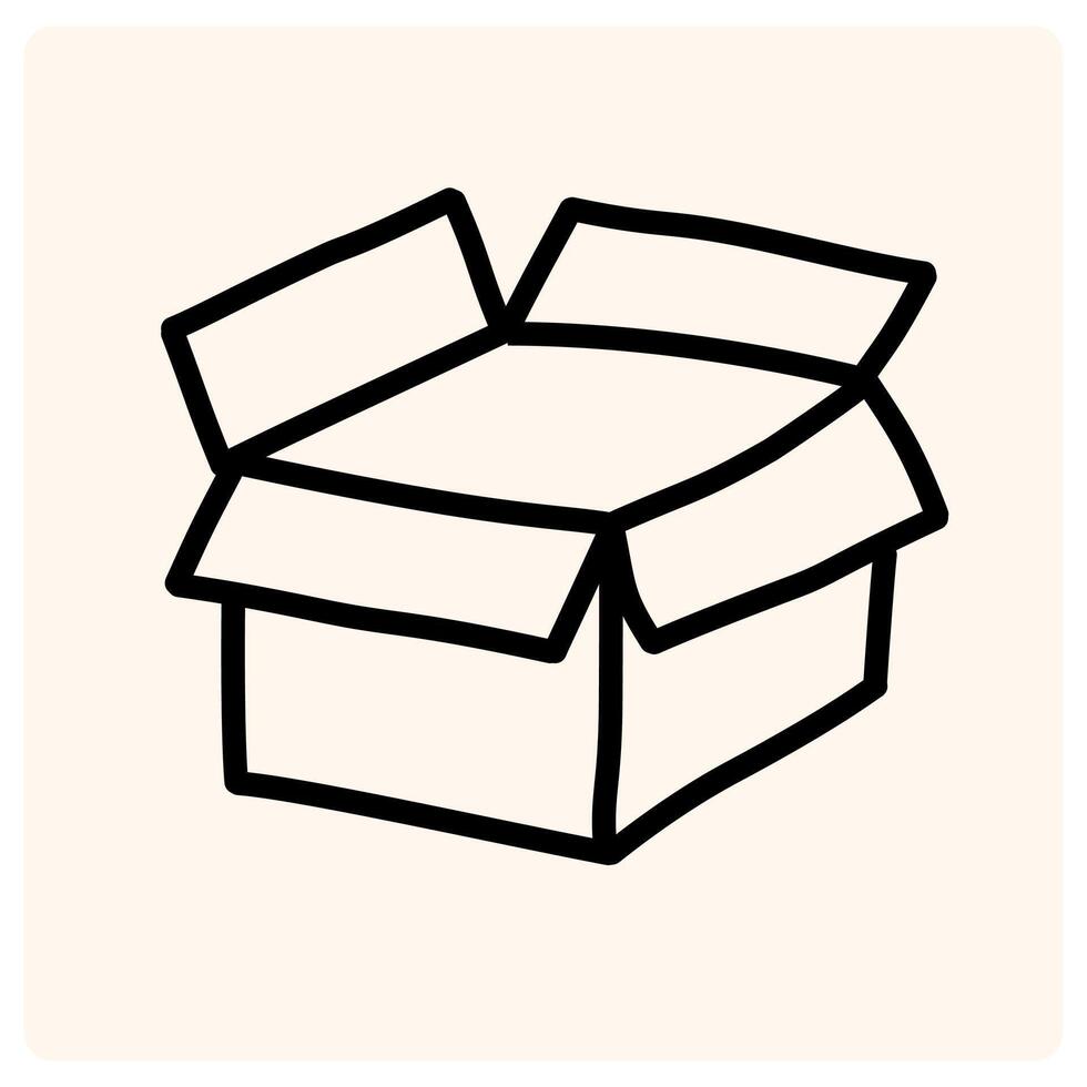Cardboard box, open and empty with doodle style drawing vector