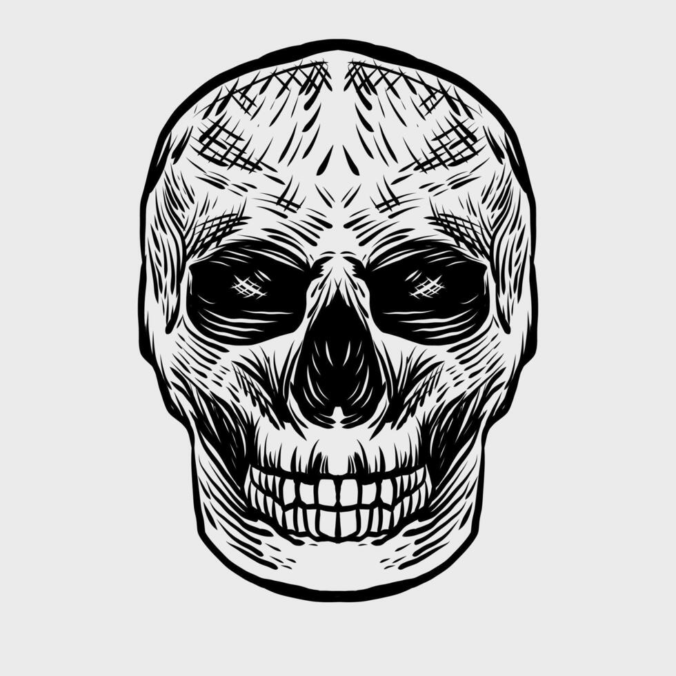 abstract skull head black line with mirror art style vector