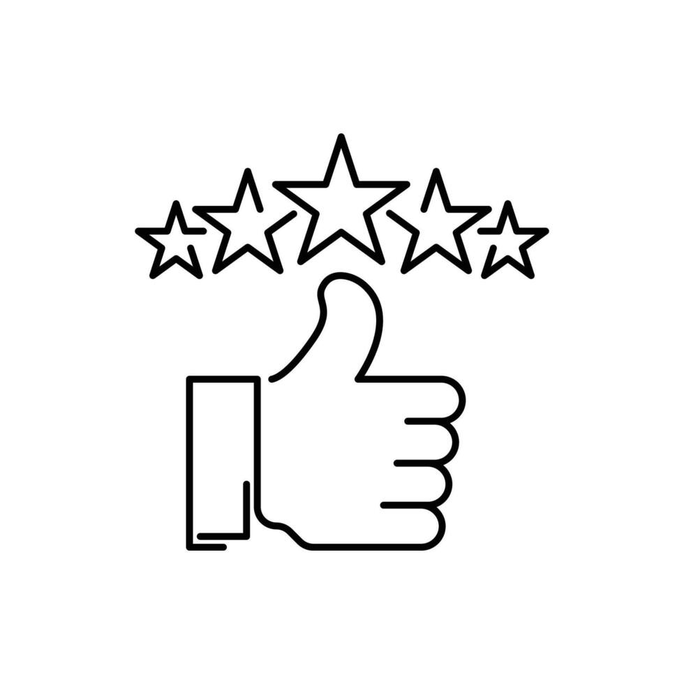 customer review icon, quality rating, feedback, five stars line symbol on white background - editable stroke illustration vector