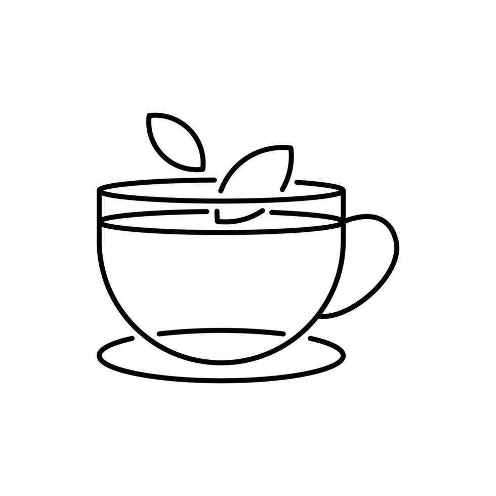 hot green or black tea, preparation aroma drink icon, herbal leaf, cup with steam, mug, thin line web symbol on white background - editable stroke illustration vector