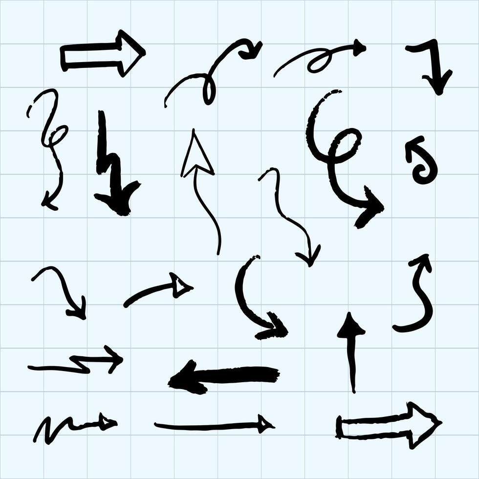 Set of Hand drawn arrows doodle on white background vector