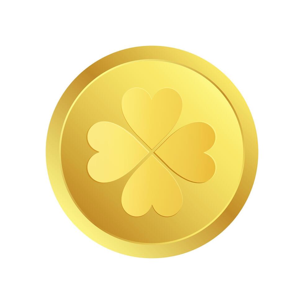 Golden Lucky Coin with Four Leaf Clover Symbol design illustration vector