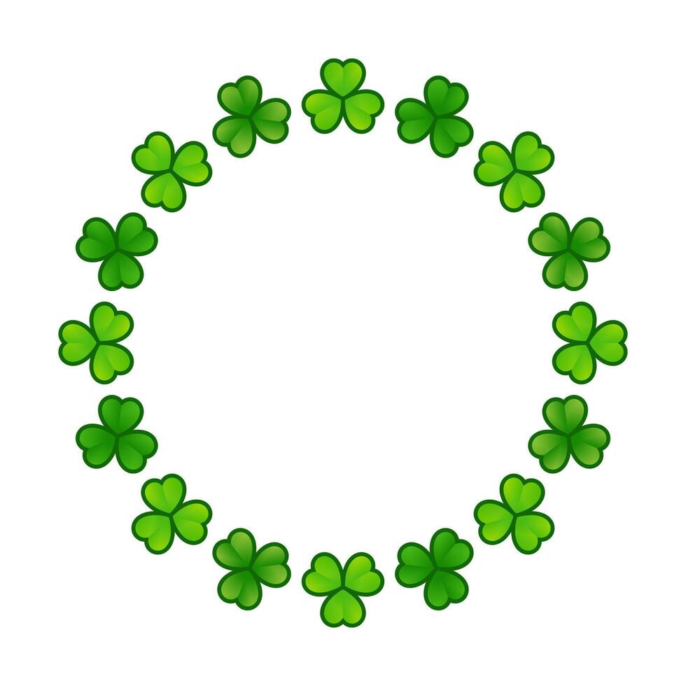 Happy St Patricks Day text hanwriting with decorated with a circular arrangement of shamrock leaves design illustration vector