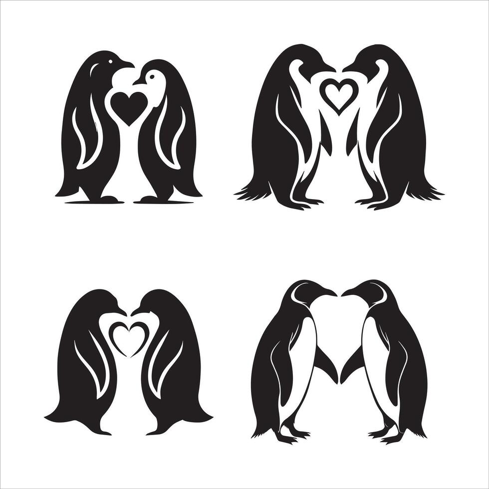Penguin Couple Silhouettes vector