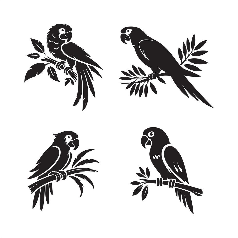 Sleek Parrot and Branch Silhouette Art vector