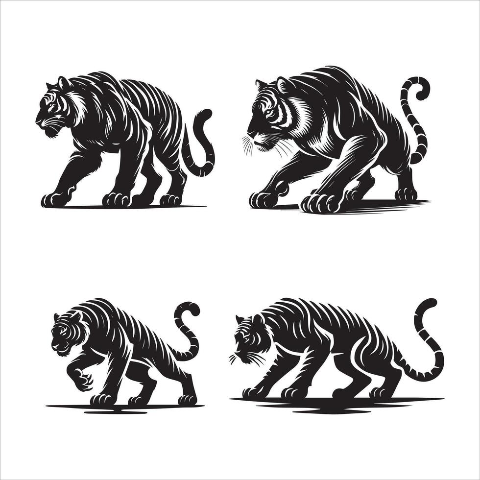 Tiger Silhouettes in Black vector