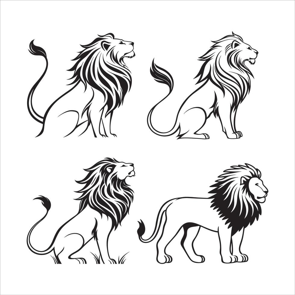 Lion Silhouettes in Black vector
