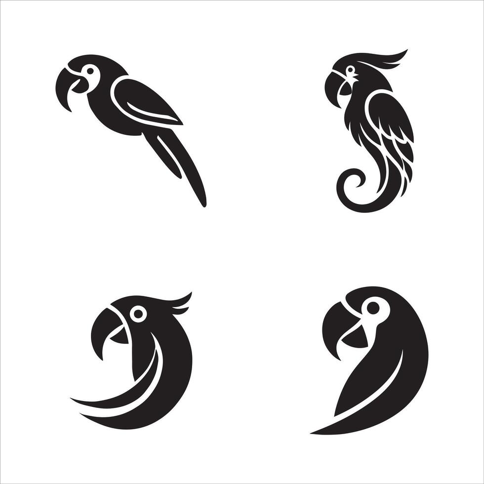 Elegant Parrot Head Silhouettes vector