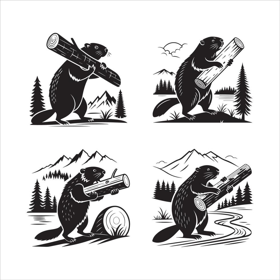 Beaver with Dam Silhouette vector