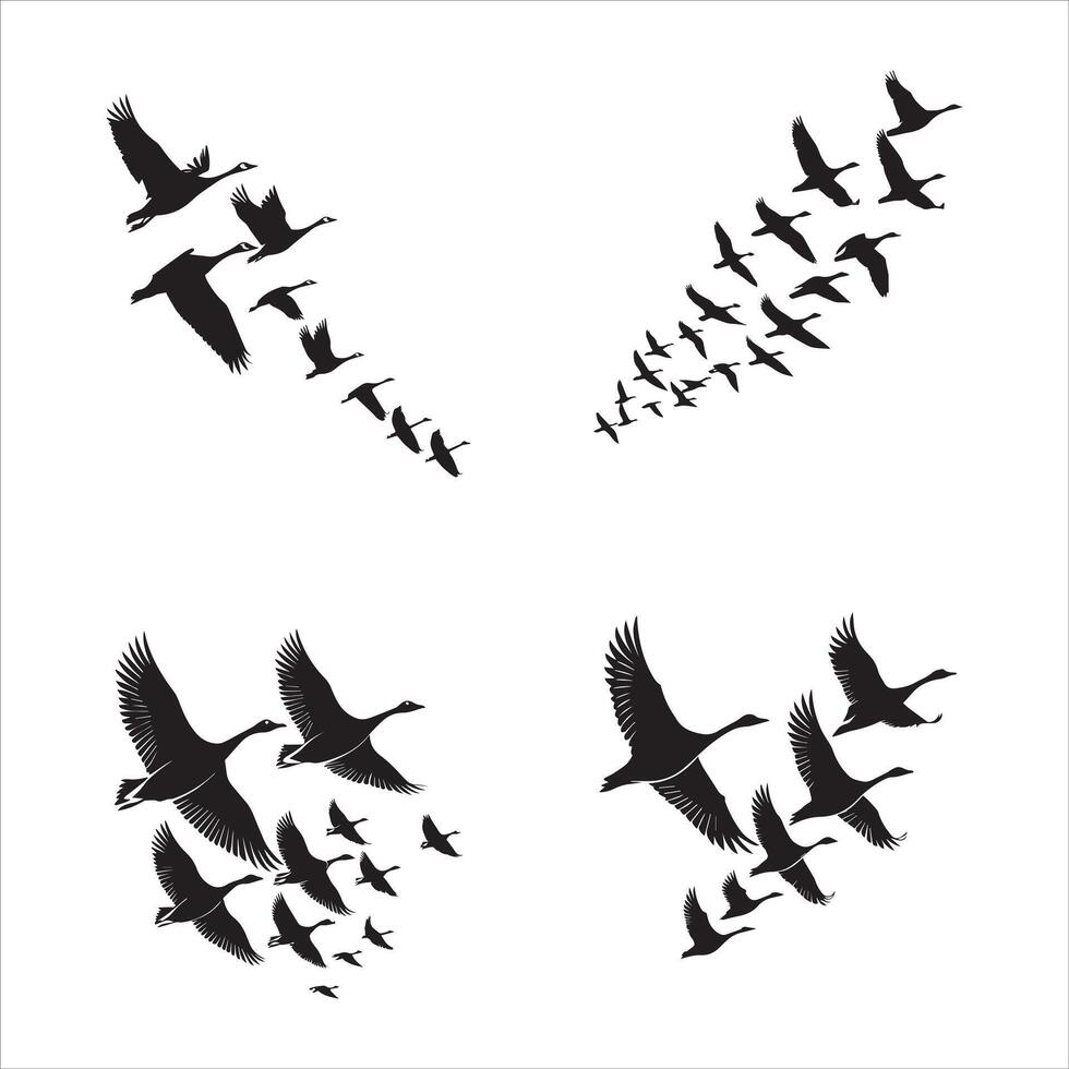 Goose Flock Flying Silhouette vector