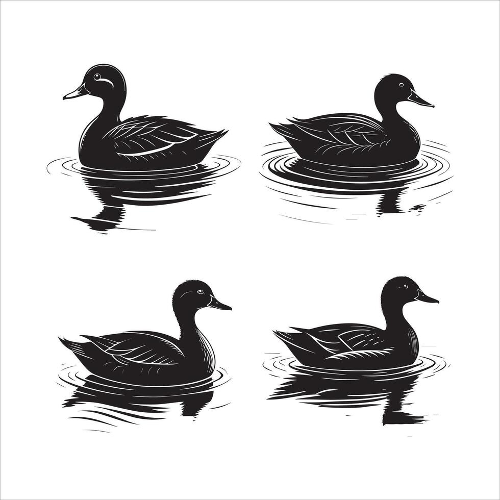 Duck Swimming in Pond Silhouette vector