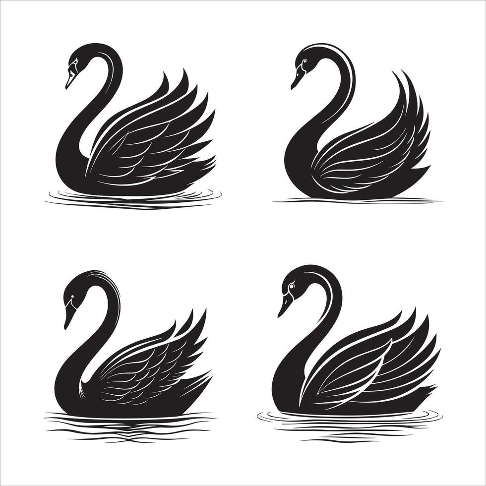 Swan Swimming Silhouette vector