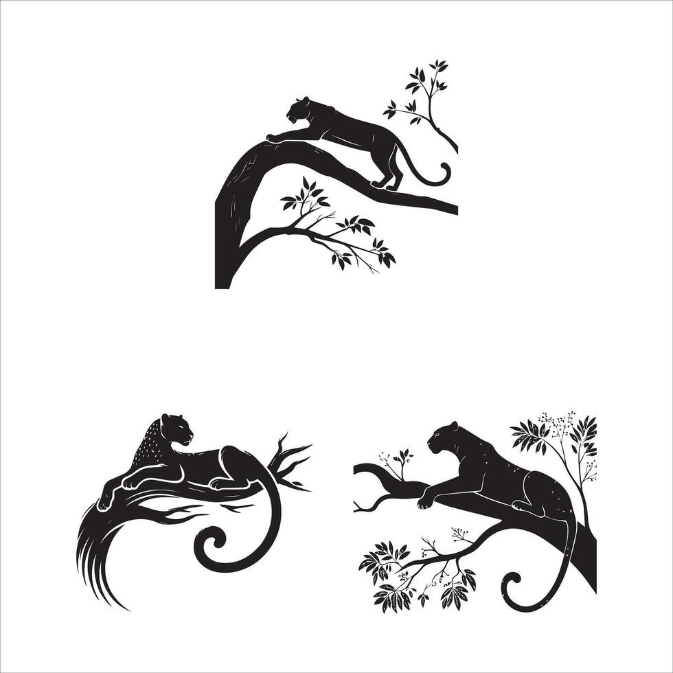 Leopard on Tree Branch Silhouette vector