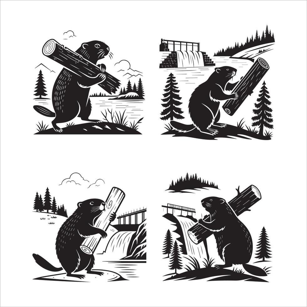 Minimalist Beaver Silhouette Art vector