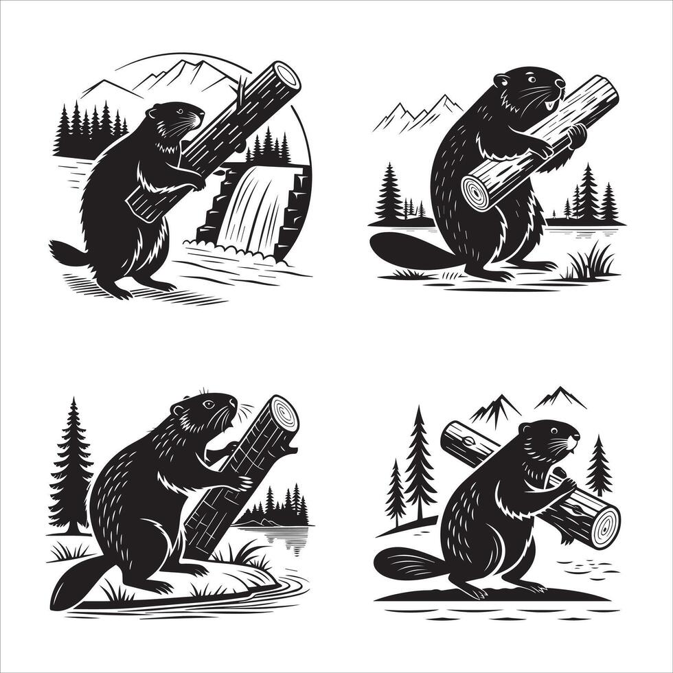 Clean Beaver and Dam Illustration vector