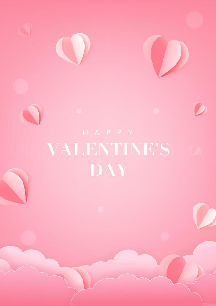 Valentine's Day poster design with hearts on a pink background vector