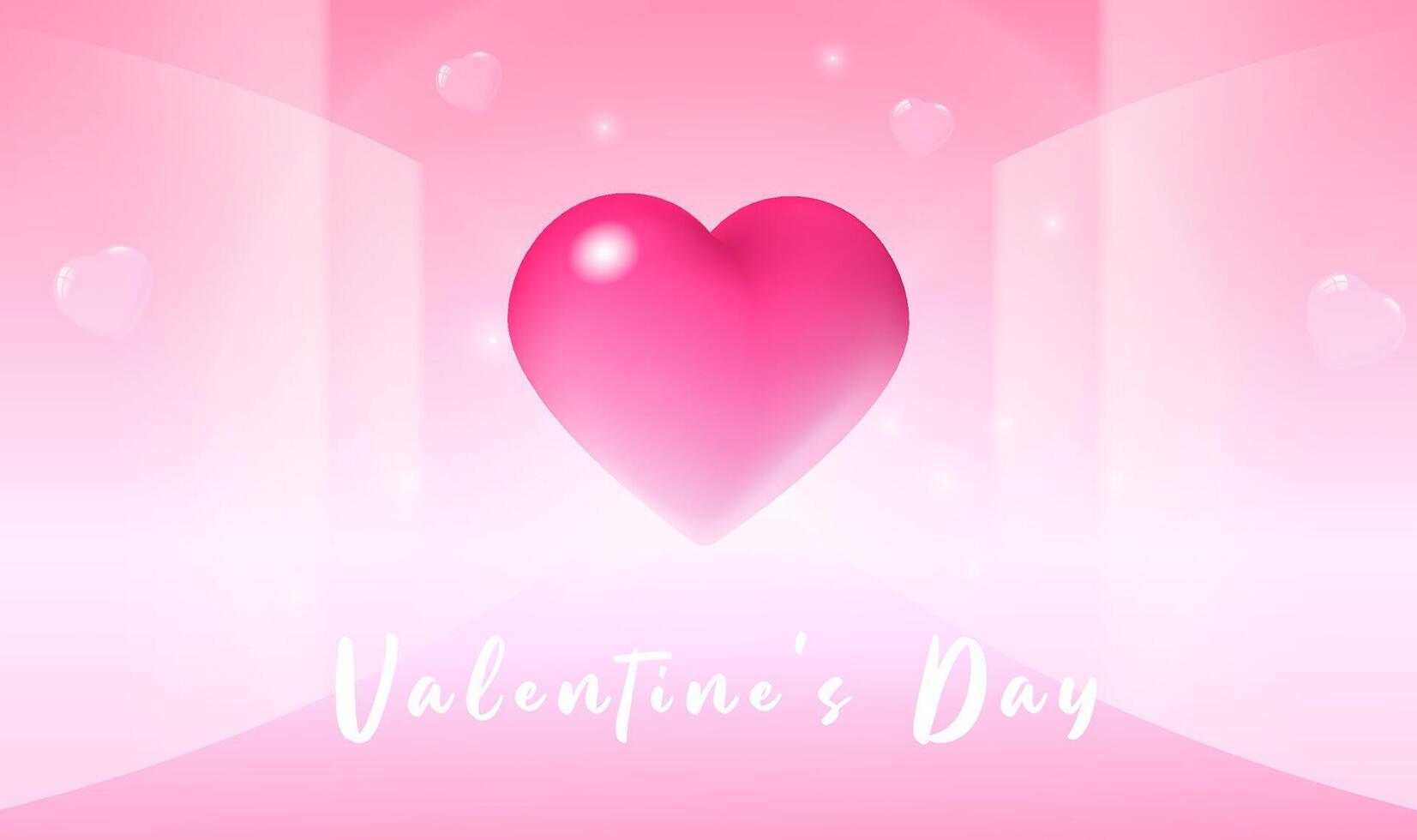 Valentine's Day banner design with pink love heart in abstract background vector