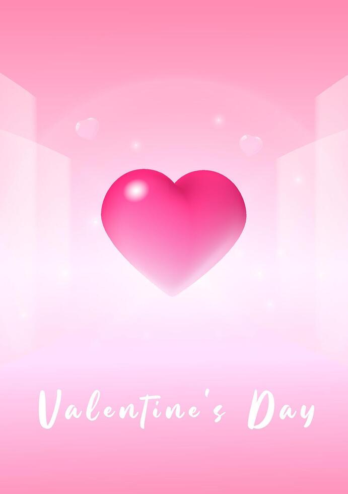 Valentine's Day poster design with pink love heart in abstract background vector