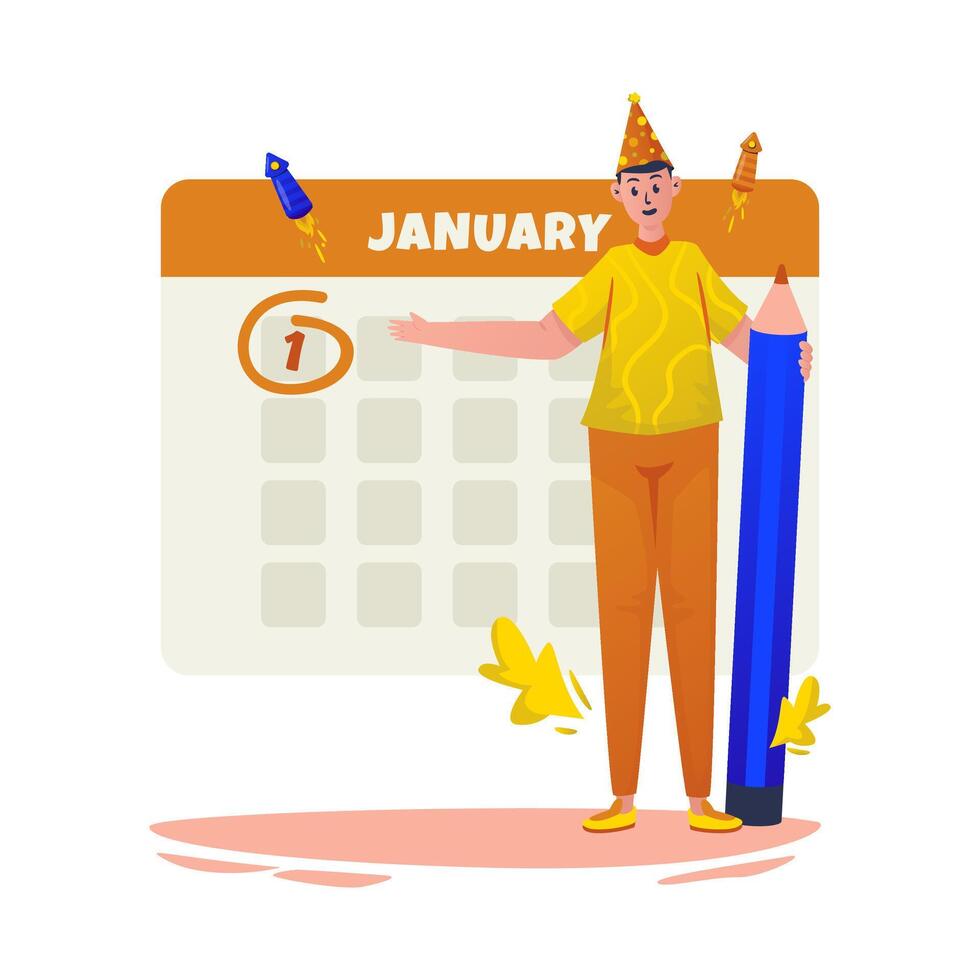 Marking on calendar date first january flat illustration vector