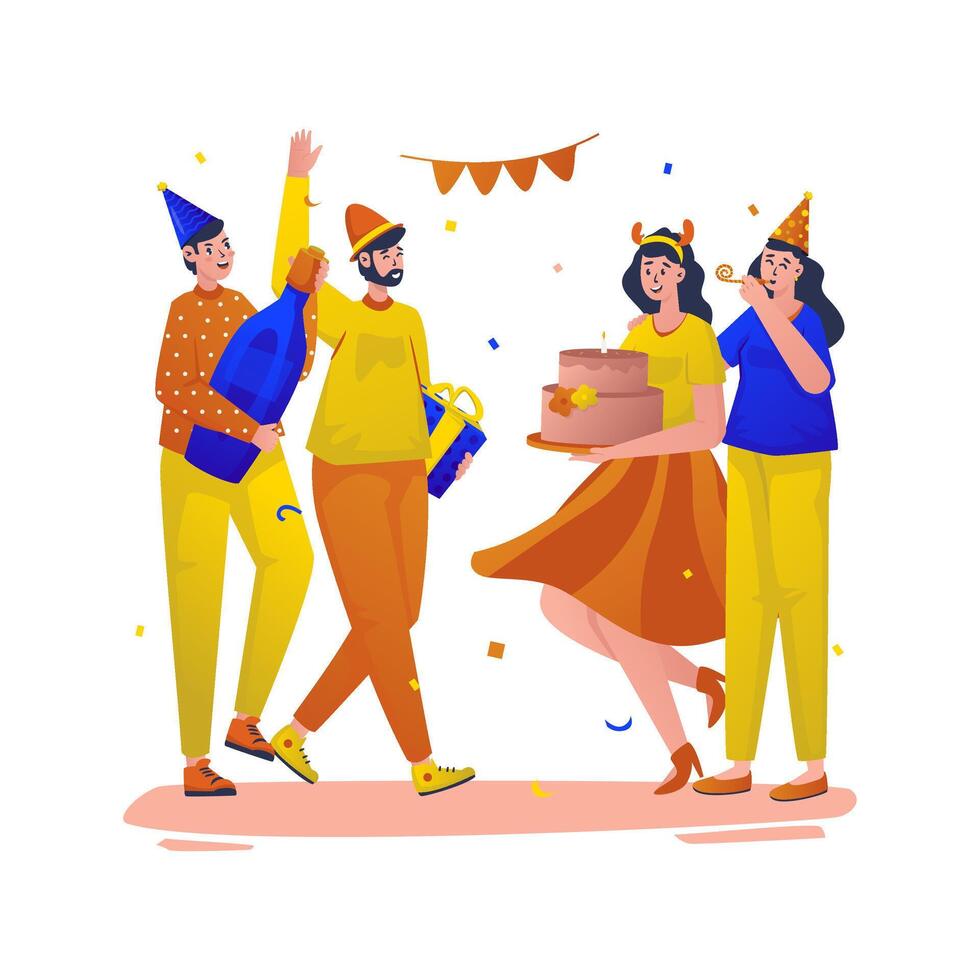 Flat design of birthday party celebration with friends vector