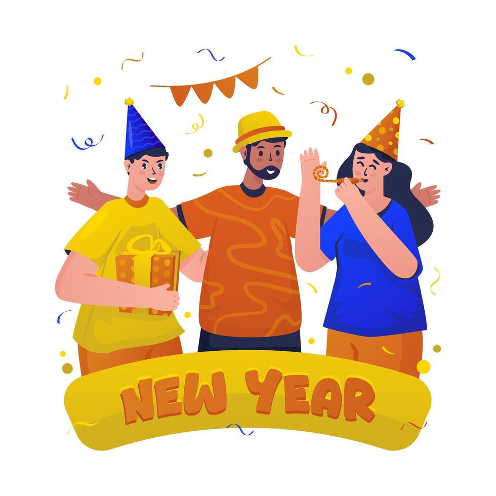 Flat design new year party celebration with friends vector