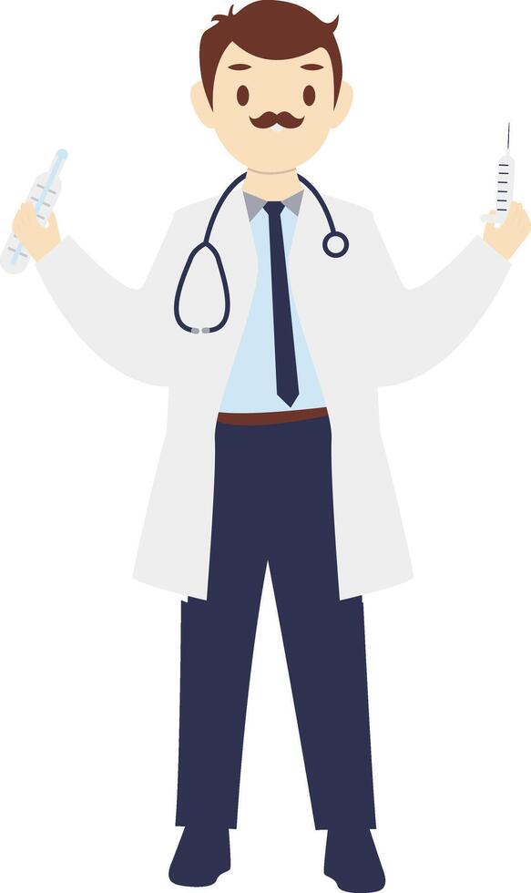 Male Doctor with Stethoscope and Injection vector