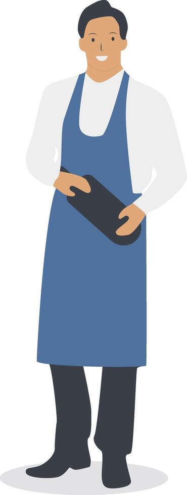 People Waiter with Blue Apron vector
