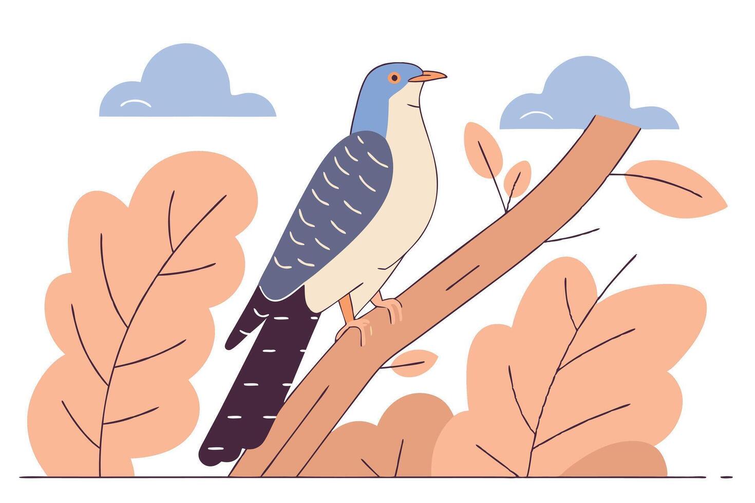 Cuckoo bird sitting on tree branch illustration art on white vector