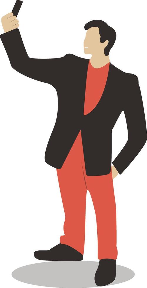 Man Holding Mobile Phone with Standing Pose vector