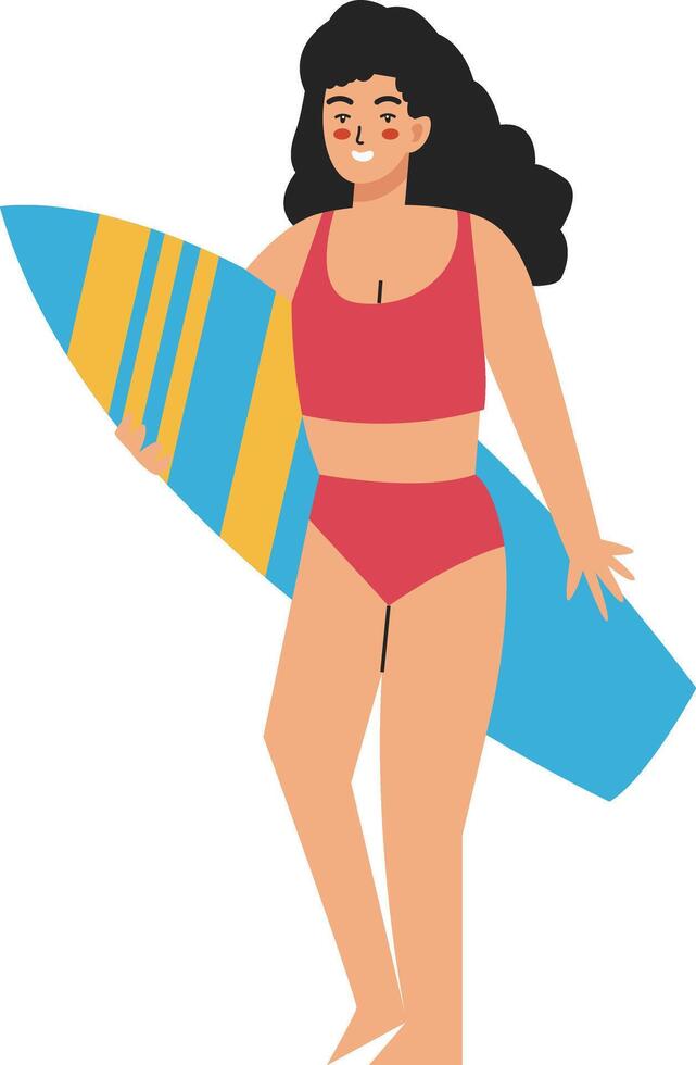 Woman Surfing Illustration with Cartoon Design vector