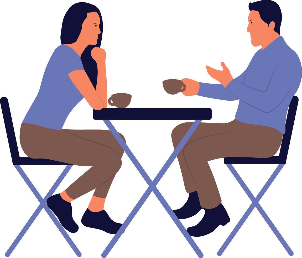Character of People Sitting at Cafe vector