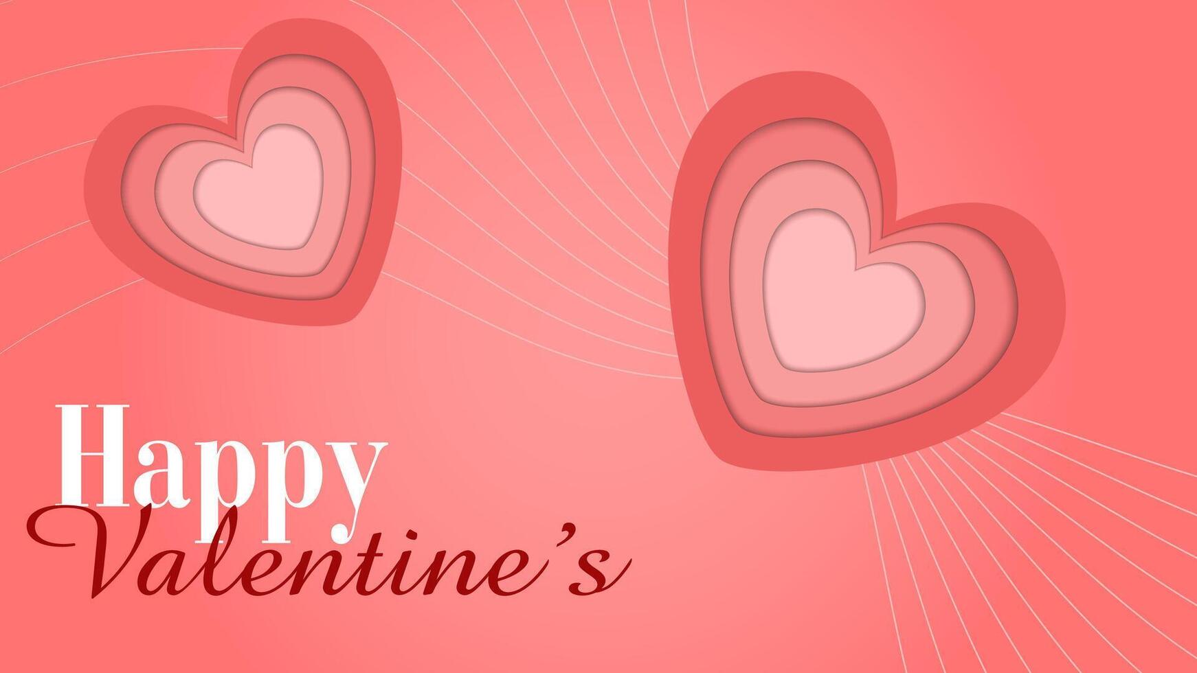Valentine's day illustration background. 3d red and pink paper hearts on geometric background. Cute love sale banner vector