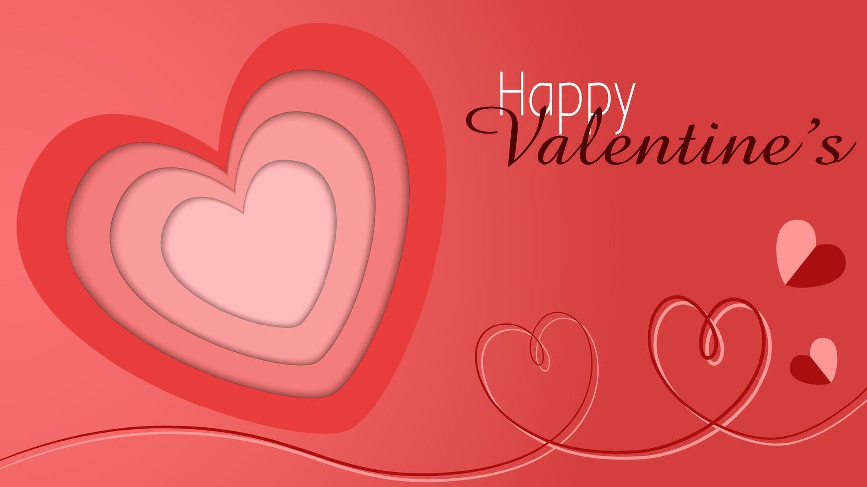 happy Valentine's day Greeting posters in flat red and pink paper hearts background. Cute simple and love sale banners or greeting cards templates and social media post vector